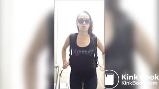 Sexy girl pooping on public toilet - video 3