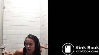 Sexy girl pooping on public toilet - video 3