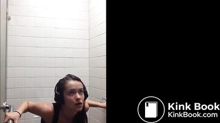 Sexy girl pooping on public toilet - video 3
