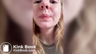 Filthy teen slut tastes her shit in a public toilet