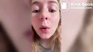 Filthy teen slut tastes her shit in a public toilet