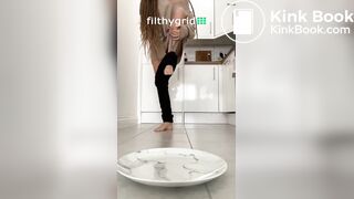 Sexy girl pooping on plate