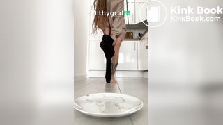 Sexy girl pooping on plate