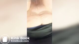 Poopy potty time on toilet in grocery store bathroom