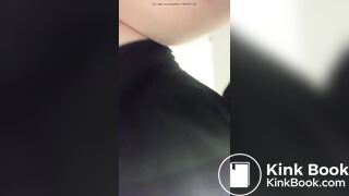 Poopy potty time on toilet in grocery store bathroom