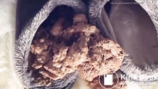 sexy girl shows feet & drop stinky pile in ugg slippers