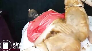 Scat session in red dress