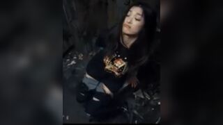 Asian girl has diarrhea on dirty public toilet