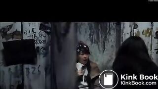 Asian girl has diarrhea on dirty public toilet