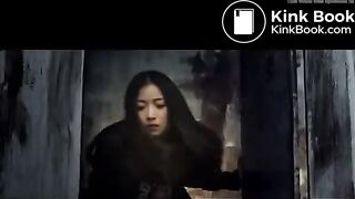 Asian girl has diarrhea on dirty public toilet