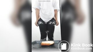 Fat ass girl with tatoos shits on a plate part 2