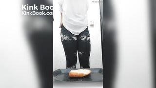 Fat ass girl with tatoos shits on a plate part 2