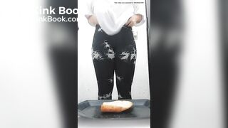 Fat ass girl with tatoos shits on a plate part 2