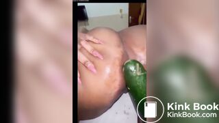 Light skin ebony fist & gape her ass with cucumber