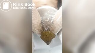 girl drops a massive load of shit in her fishnets