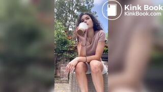 Dirty girl shitting outdoors