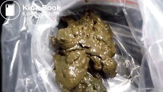 Messy poo in a plastic bag and urine in a potje..