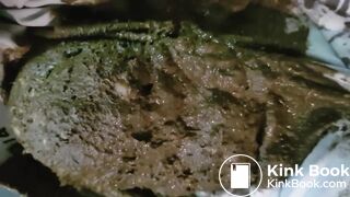 Huge poop in spotted tights