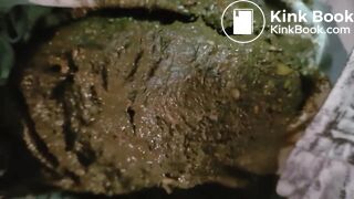 Huge poop in spotted tights
