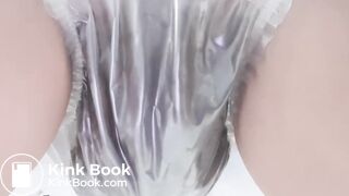 Big plastic pants poop under blue dress