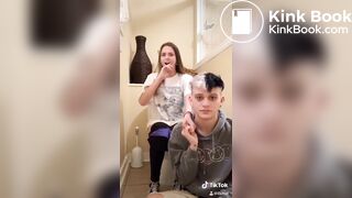 Girl siiting on toilet with her cuckold