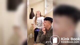 Girl siiting on toilet with her cuckold