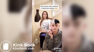 Girl siiting on toilet with her cuckold