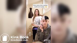 Girl siiting on toilet with her cuckold