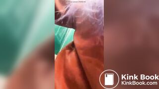 Girl shits in porta-potty but misses