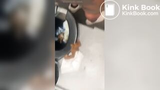 Girl shits in porta-potty but misses