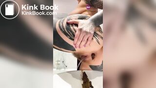 Hot tattooed ass girl shitting a big turd