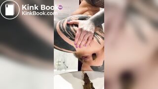 Hot tattooed ass girl shitting a big turd
