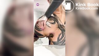 Hot tattooed ass girl shitting a big turd