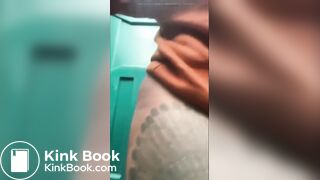 Woman shits in portable toilet