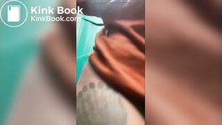 Woman shits in portable toilet