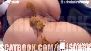 @scatdark Shitting hard poop on the bed with high heels