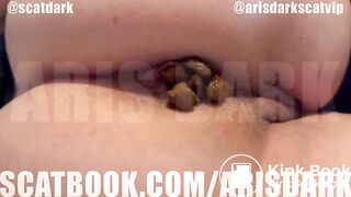 @scatdark Shitting hard poop on the bed with high heels