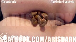 @scatdark Shitting hard poop on the bed with high heels