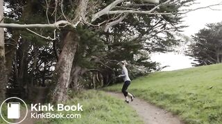 Constipated jogger girl poop scene