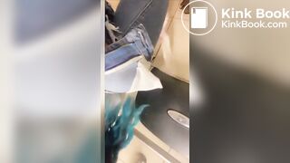 Blue haired girl dumping a hudge load