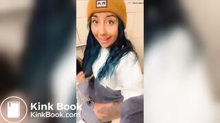 Blue haired girl dumping a hudge load