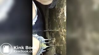 Ruining her pants in the woods..