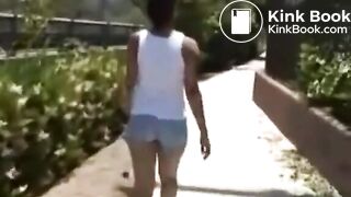 Lady poops on pathway