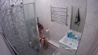 Tall girl pooping in toilet