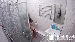 Tall girl pooping in toilet