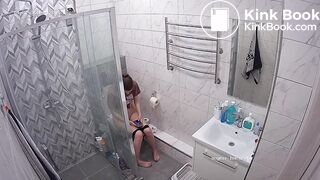 Tall girl pooping in toilet