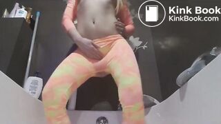Poop into colorful leggins