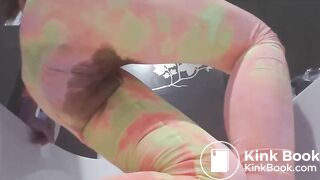 Poop into colorful leggins