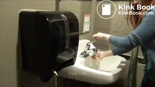 Redhead girl uses toilet