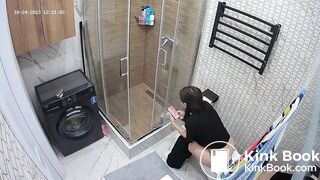 Flora using new bathroom